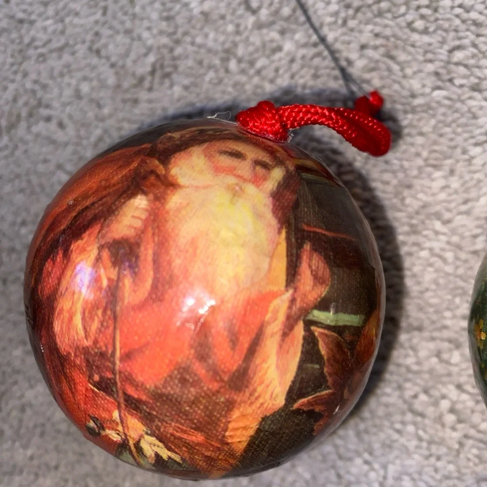 Vintage Decoupage Paper Mache Christmas Ornaments Set‎ Of 2
